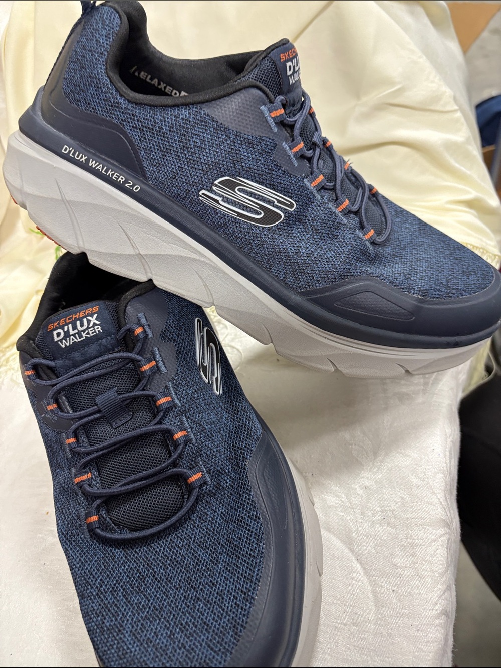 Skechers D'Lux Walker 2.0 Navy and Orange Men's Athletic Shoes